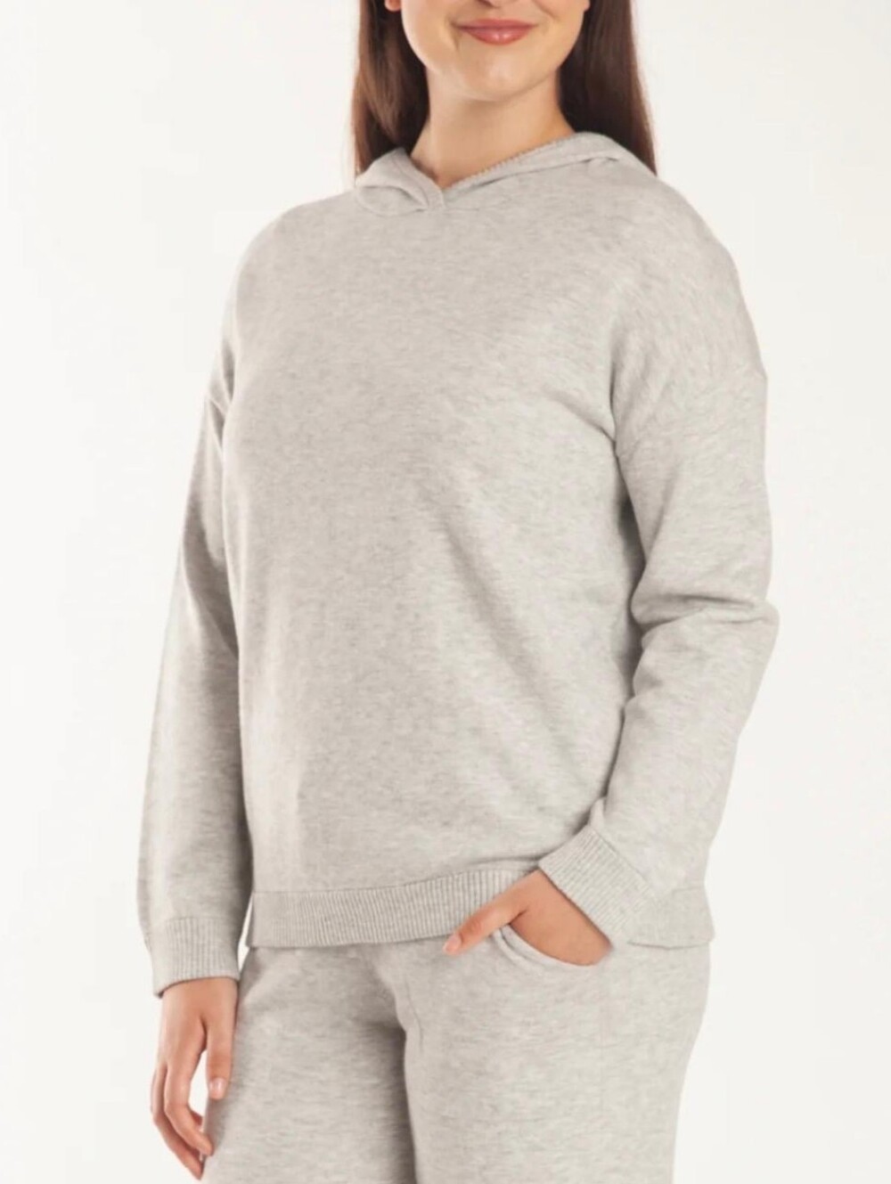 Gray Hooded Knit Pullover
